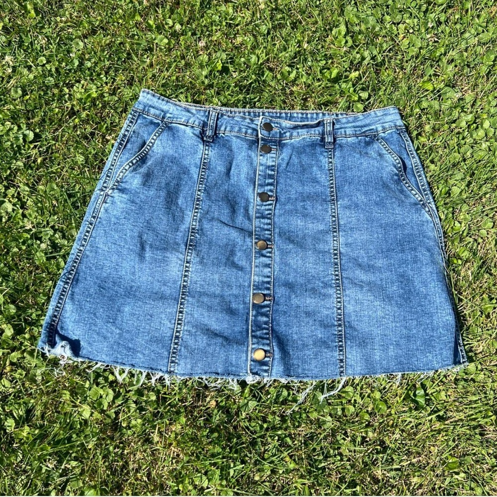 Denim Button-Front Skirt